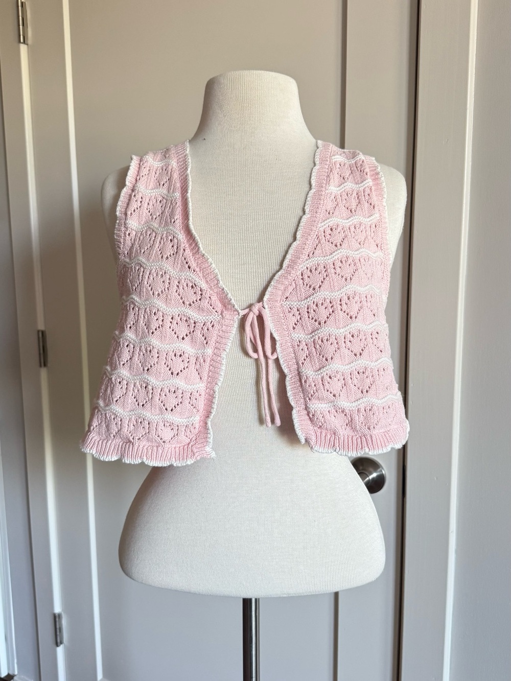 Altar’d State Pink Knit Cropped Tie-Front Sweater Vest